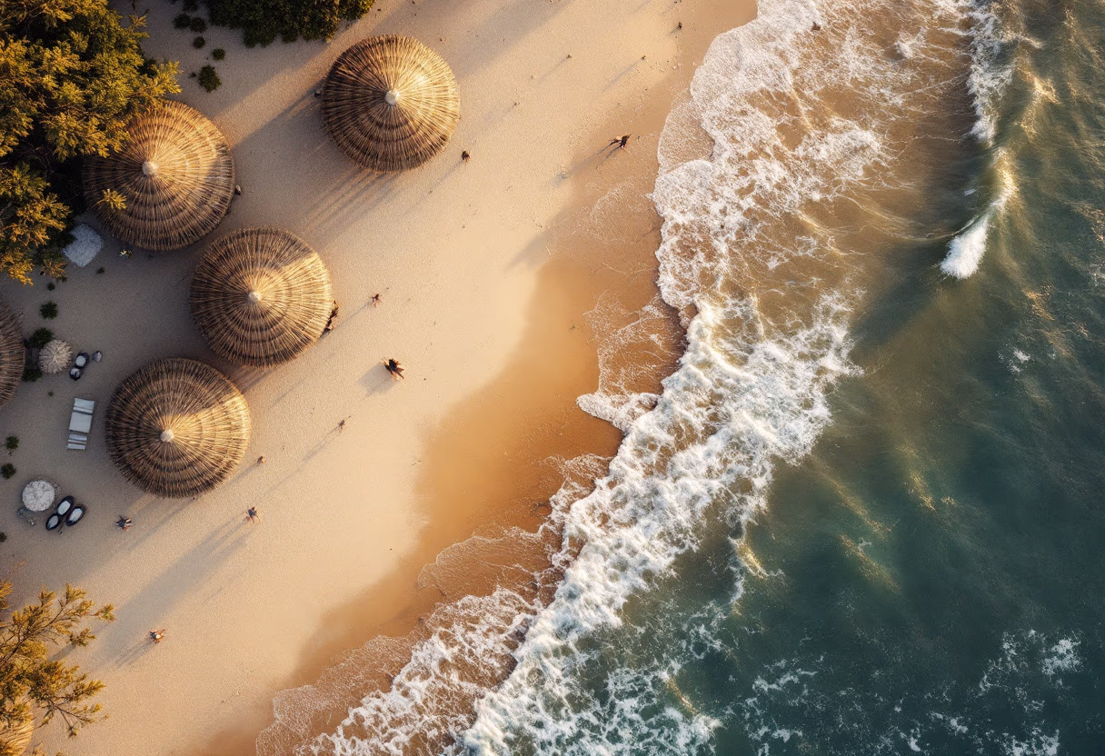 [background image] asian seaside town at sunset, for a travel agency