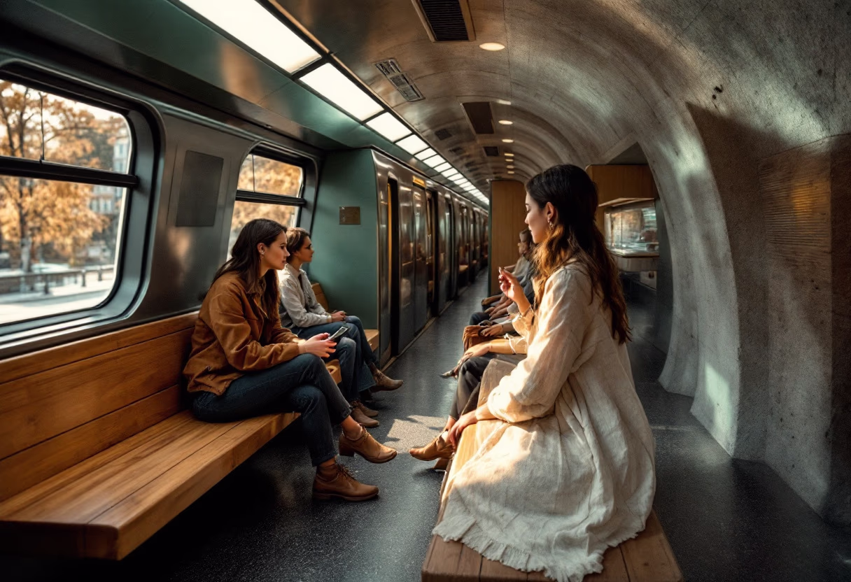 image of a subway train at night